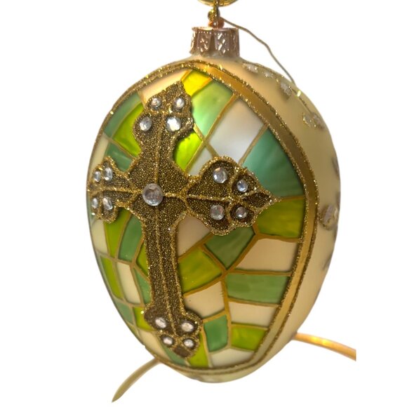 Hand-Painted Stained Glass Style Sullivans Egg Ornament With Gold Glitter Cross - Picture 4 of 7
